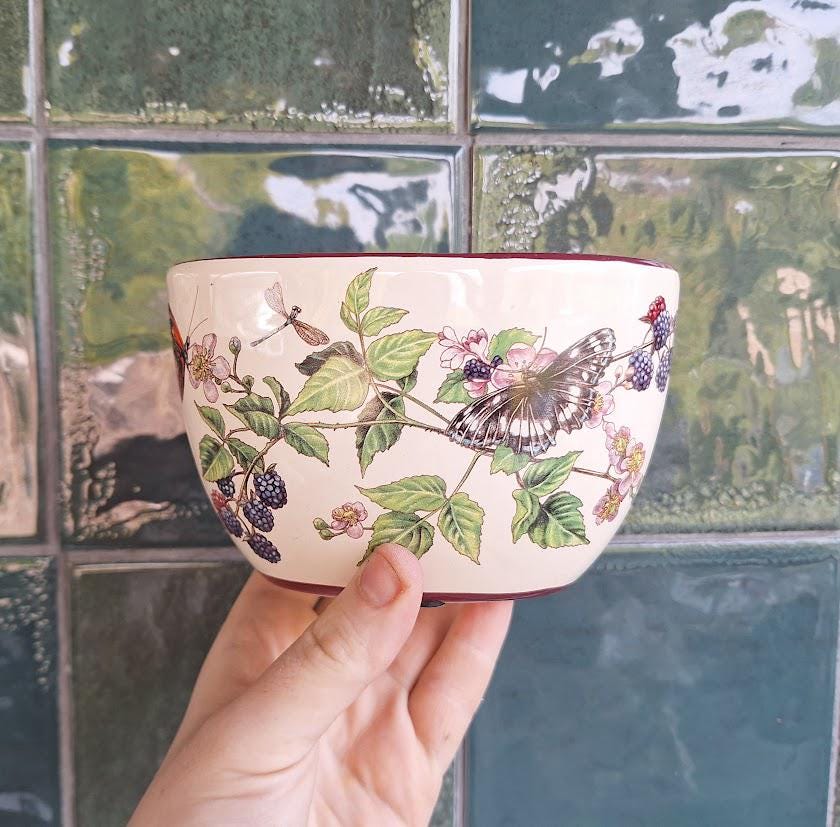 Ceramic Planters Set: Butterfly, Blackberry, Floral Cottagecore Garden Bowls