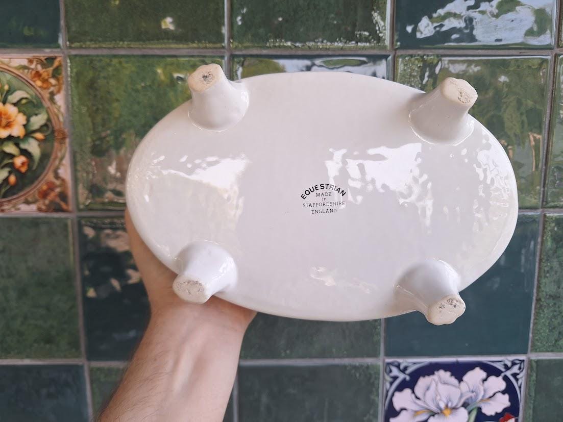 Equestrian Staffordshire Floral Ceramic Jardiniere Planter  Footed Cottage Garden Pot