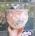 Embossed Floral Ceramic Planter: Pink Lily, Bluebell Jardiniere  Cottage Garden Home Display