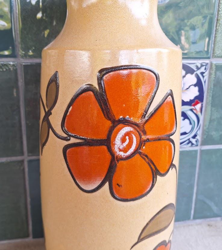 Vintage Scheurich West German Vase Orange Floral Fat Lava Mid Century Ceramic Home Décor