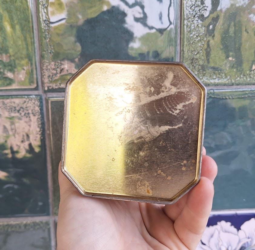 Vintage Black Floral Tea Coffee Tins  Gold Scroll Octagonal Canisters Cottage Decor