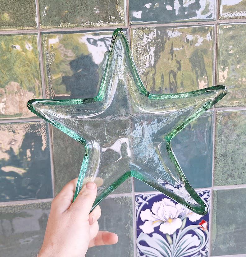 Vintage Green Glass Starfish Dish: Coastal Nautical Trinket Tray Centrepiece