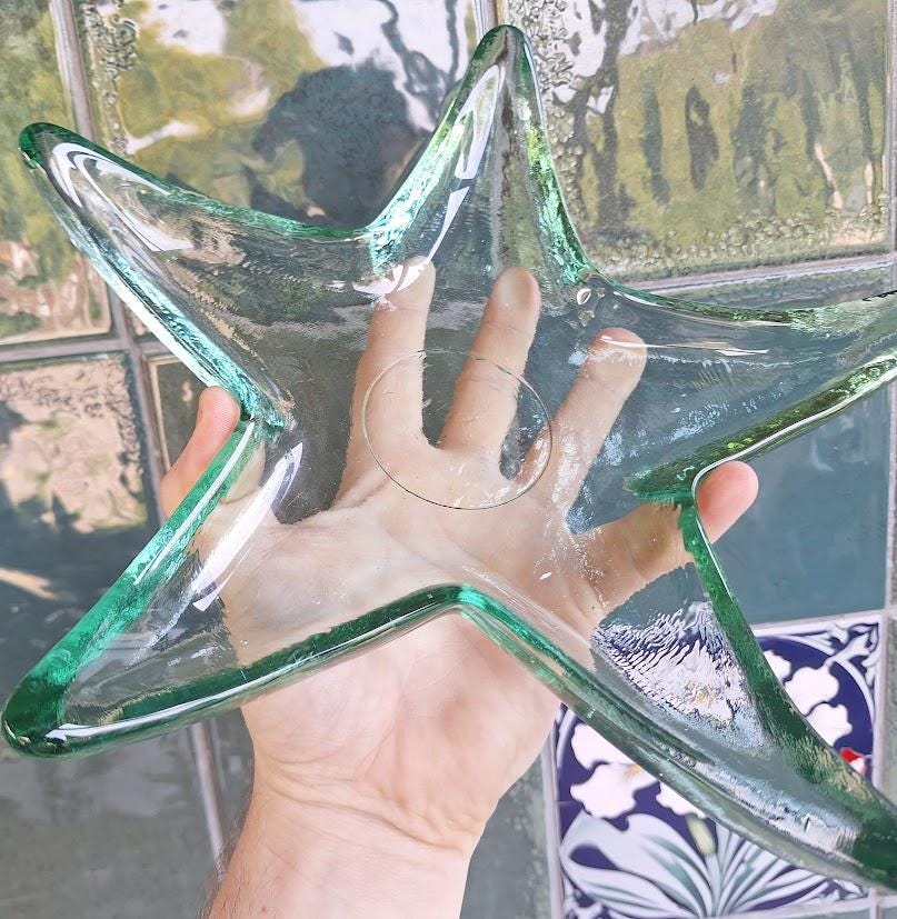 Vintage Green Glass Starfish Dish: Coastal Nautical Trinket Tray Centrepiece