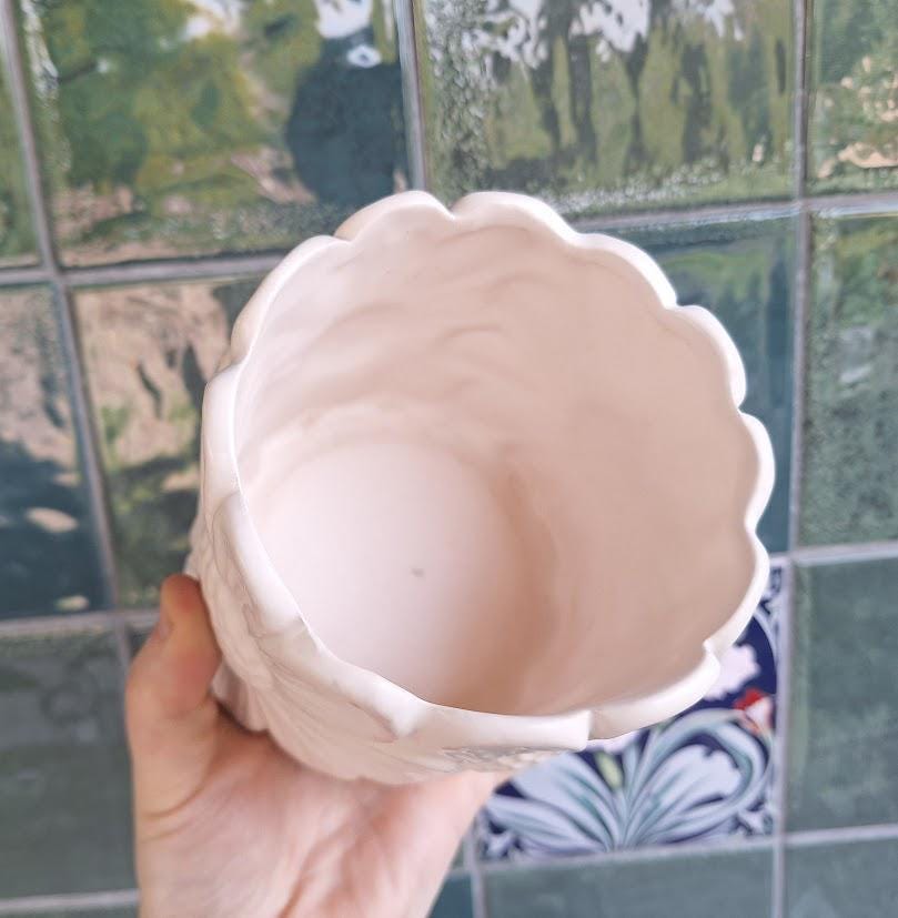 Set of 2 Embossed Daisy Ceramic Planters  Cottagecore Floral Cachepots