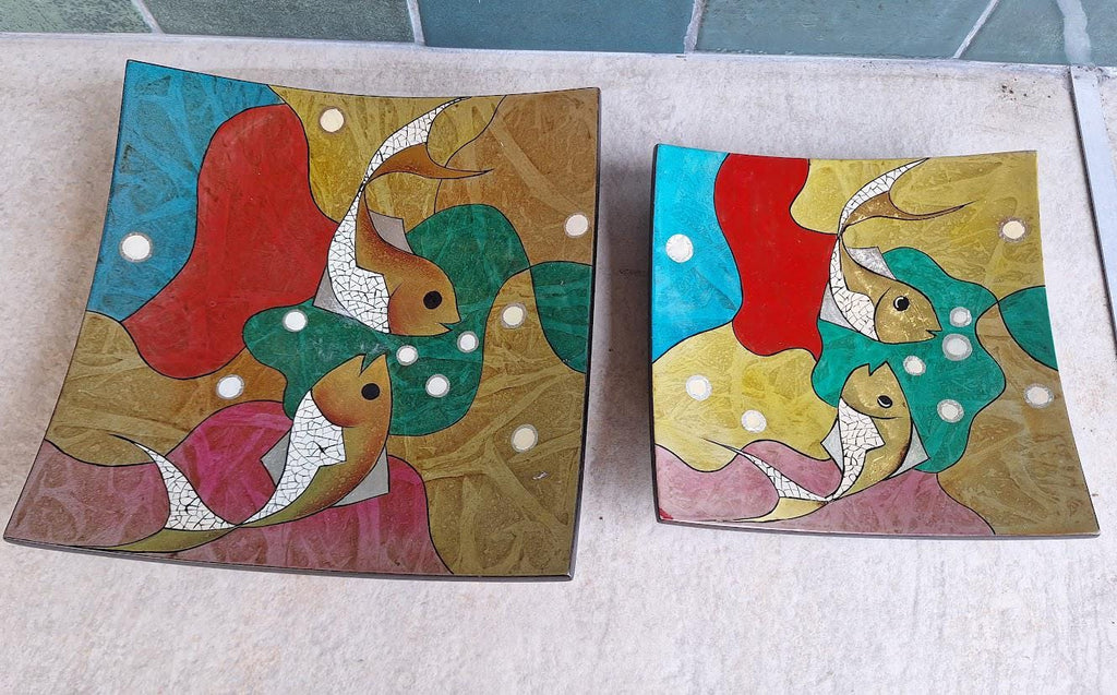 Retro Koi Fish Wall Plaques: 1970s Plastic Oriental Decor Mid Century Art