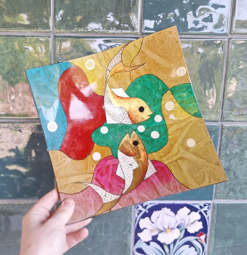 Retro Koi Fish Wall Plaques: 1970s Plastic Oriental Decor Mid Century Art