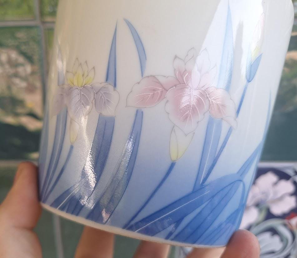 Vintage St Michael Iris Porcelain Cache Pot Planter Vase  Japanese Floral Decor