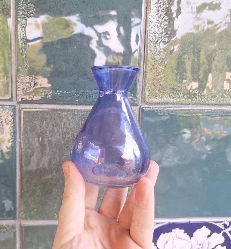 Set of 3 Vintage Blue Glass Bud Vases  Cobalt Teal Art Glass Posy Bottles