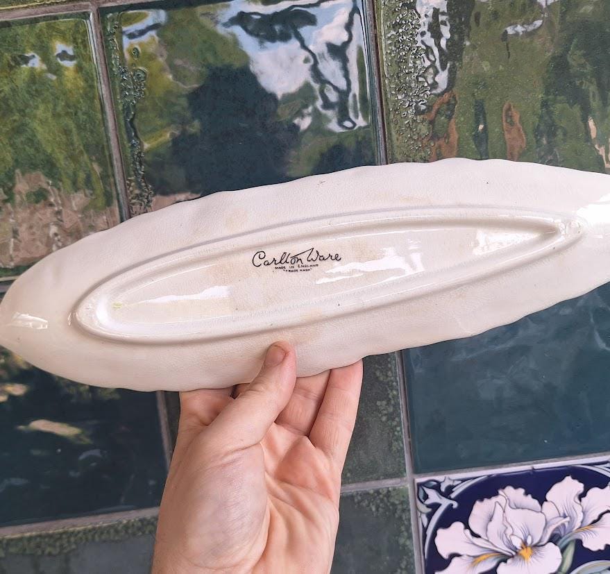 Vintage Carlton Ware Green Leaf Serving Dish, Tropical Ceramic Tray, Made in England