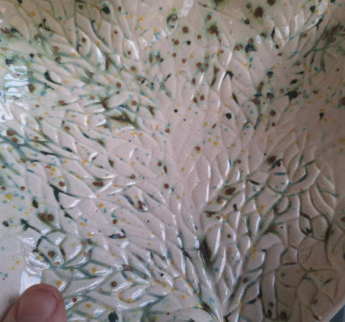 Handmade Studio Pottery Leaf Bowl: Speckled Glaze Botanical Trinket Dish