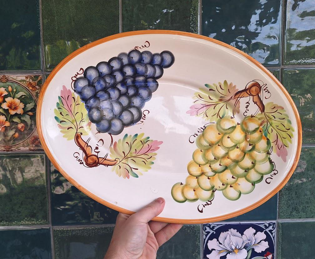 Hand Painted Portuguese Grape Oval Serving Platter  A Santos Vineyard Kitchen Decor