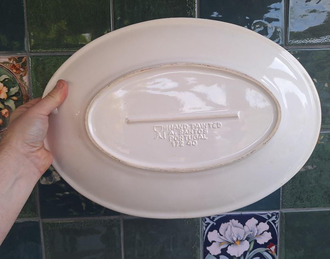 Hand Painted Portuguese Grape Oval Serving Platter  A Santos Vineyard Kitchen Decor