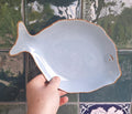 Blue Ceramic Fish Serving Dish, Coastal Nautical Seafood Platter, Beach House Decor