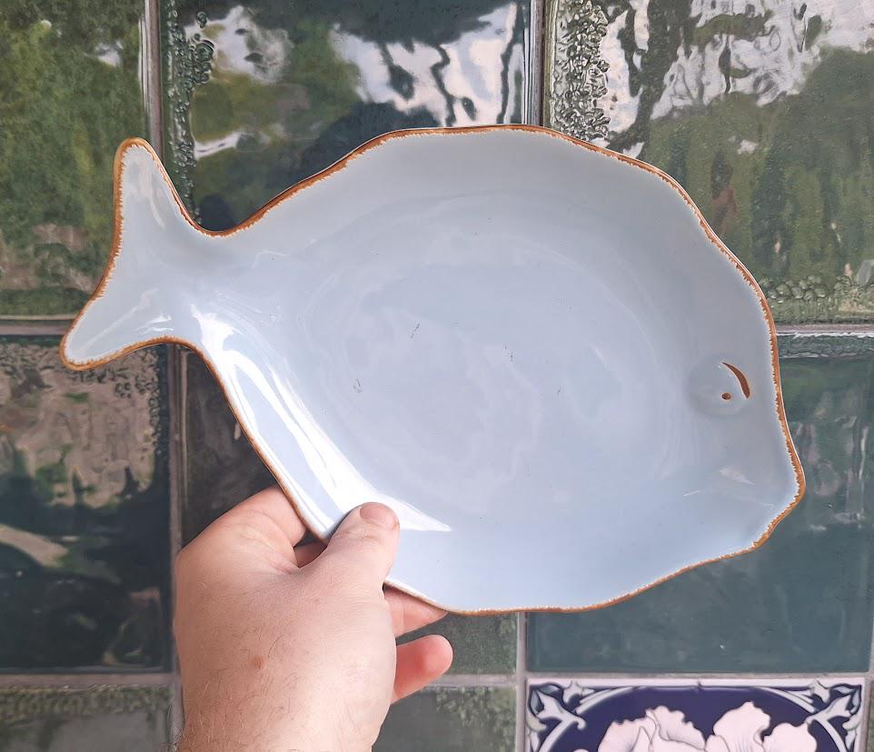 Blue Ceramic Fish Serving Dish, Coastal Nautical Seafood Platter, Beach House Decor