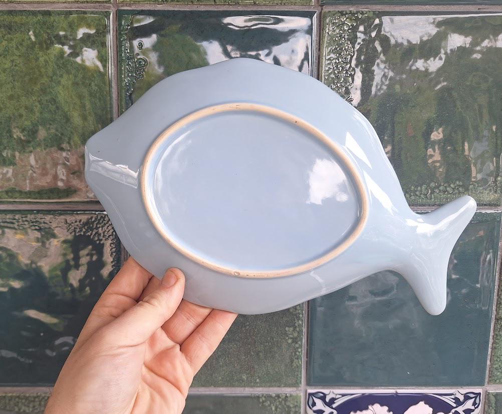 Blue Ceramic Fish Serving Dish, Coastal Nautical Seafood Platter, Beach House Decor