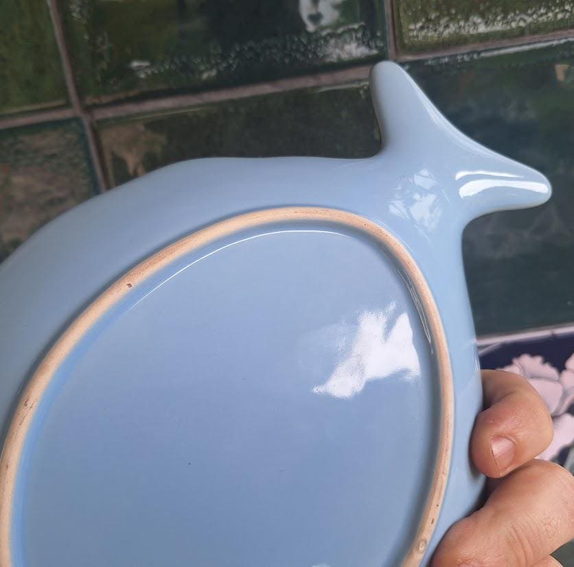 Blue Ceramic Fish Serving Dish, Coastal Nautical Seafood Platter, Beach House Decor