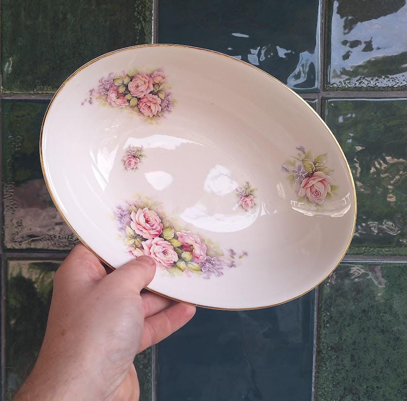 Set of 6 Mayfair Fine China Rose Pattern Dessert Bowls Staffordshire England Vintage