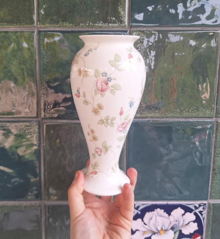 Wedgwood Rosehip Bone China Vase: Vintage Floral Bud Vase, Cottagecore Decor 1991