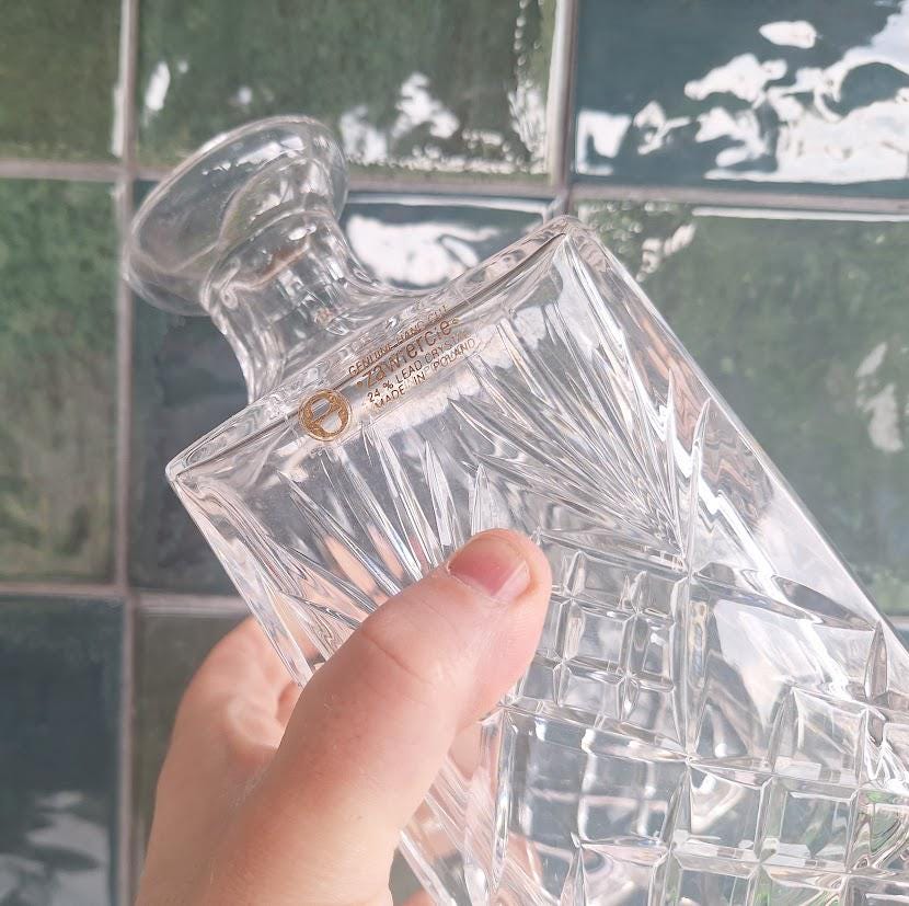 Vintage Zwiesel Hand-Cut 24% Lead Crystal Decanter  Square Spirit Bottle, Poland