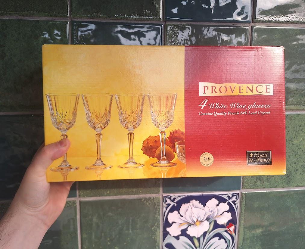 Cristal De France White Wine Glasses Set of 4, 24% Lead Crystal French Glassware