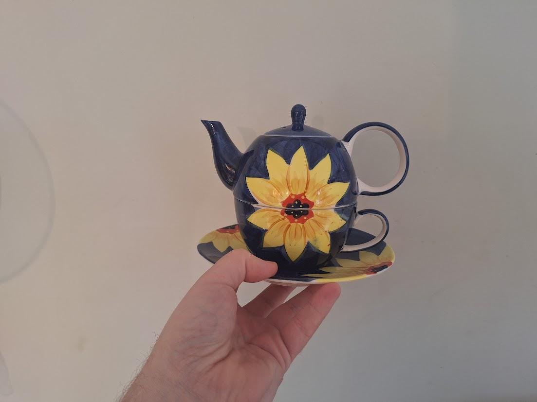 Whittard of Chelsea Hand Painted Tea For One Set: Sunflower Floral Stoneware