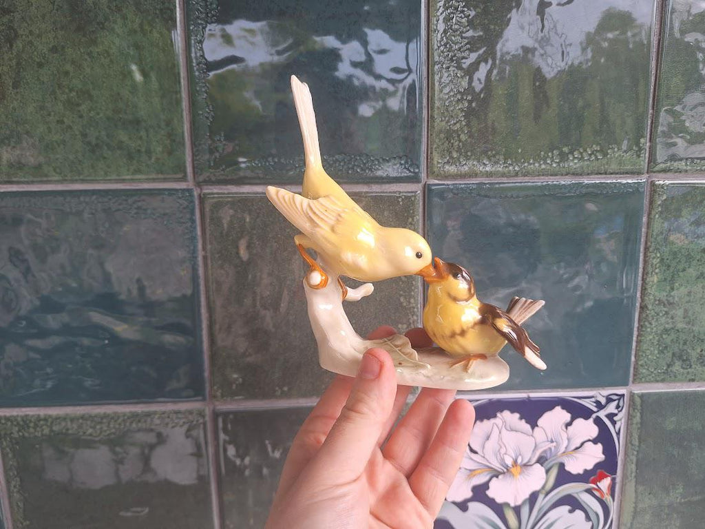 Vintage Karl Ens Volkstedt Porcelain Bird Figurine 1291 | German Lovebirds on Branch Ornament