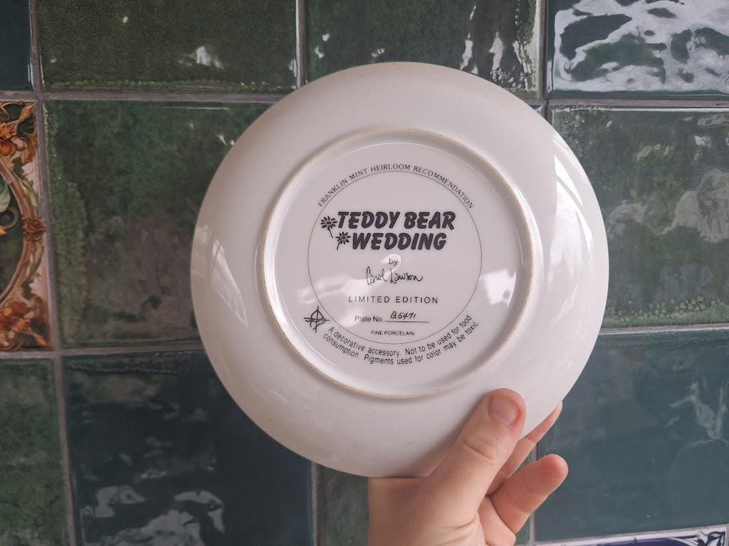 Franklin Mint Teddy Bear Wedding Plate: Cecil Aldin Fine Porcelain Collector Item