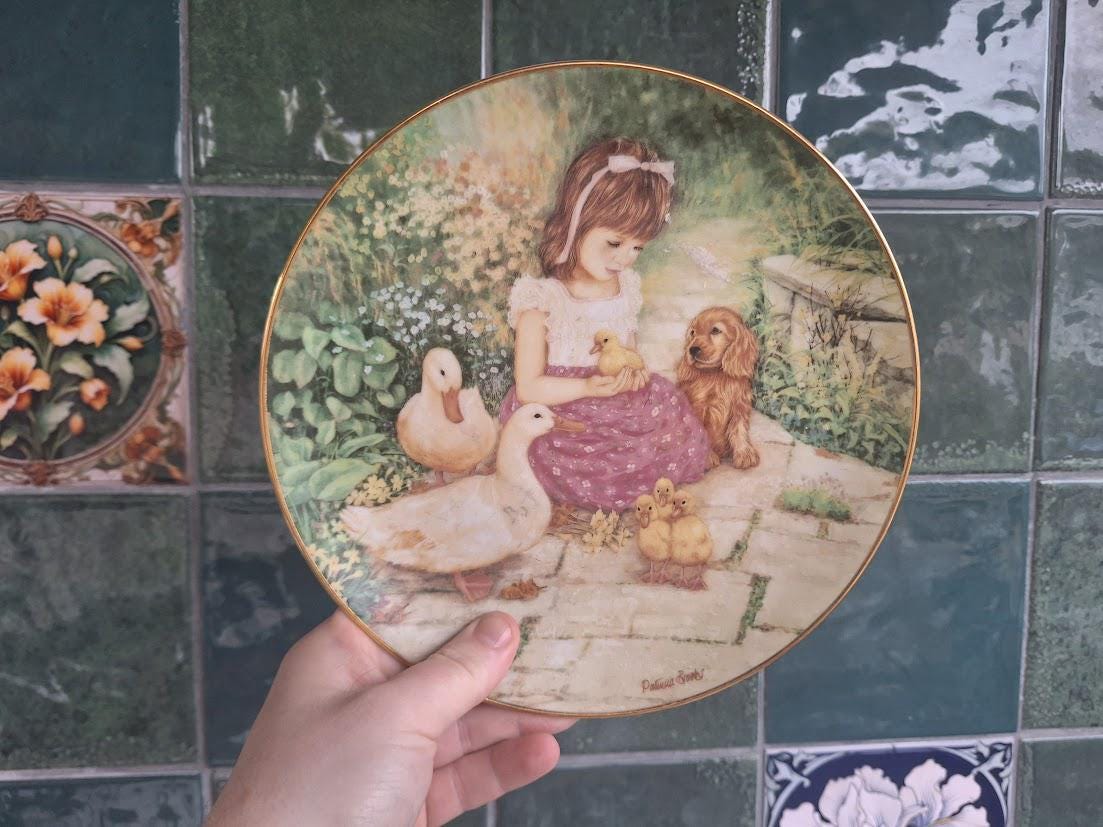 Hamilton Collection Newfound Friends Plate Patricia Brooks Childhood Chums Limited Edition Girl Ducklings Dog