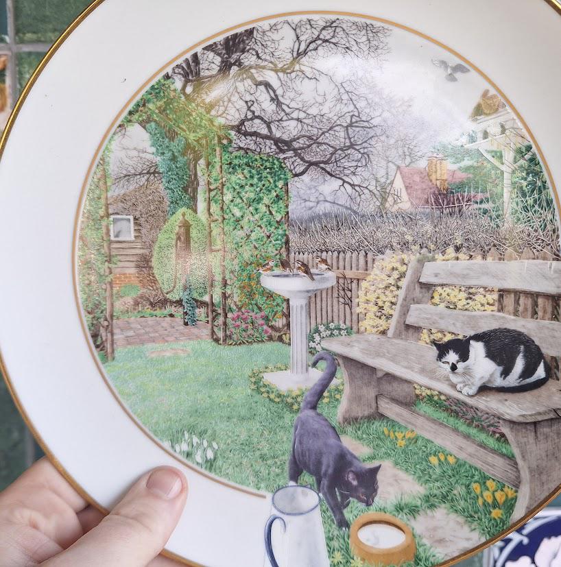 Vintage Franklin Porcelain February Plate David Howell Garden Year Collection Cat Garden Scene 1986