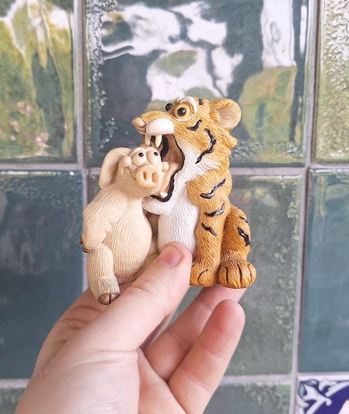 David Corbridge Piggin' Easy Tiger Figurine, Handmade Resin Animal Ornament