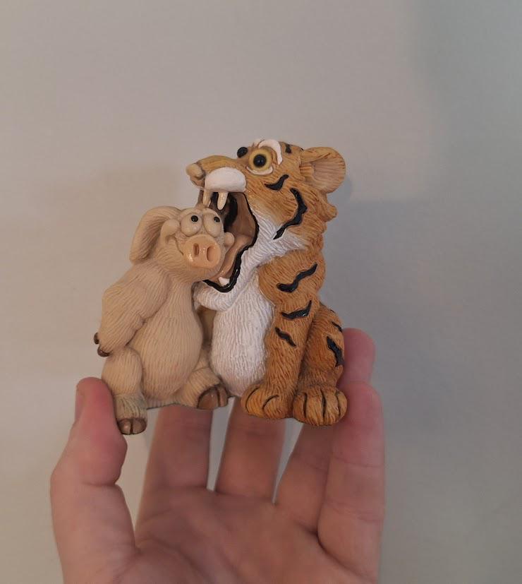 David Corbridge Piggin' Easy Tiger Figurine, Handmade Resin Animal Ornament