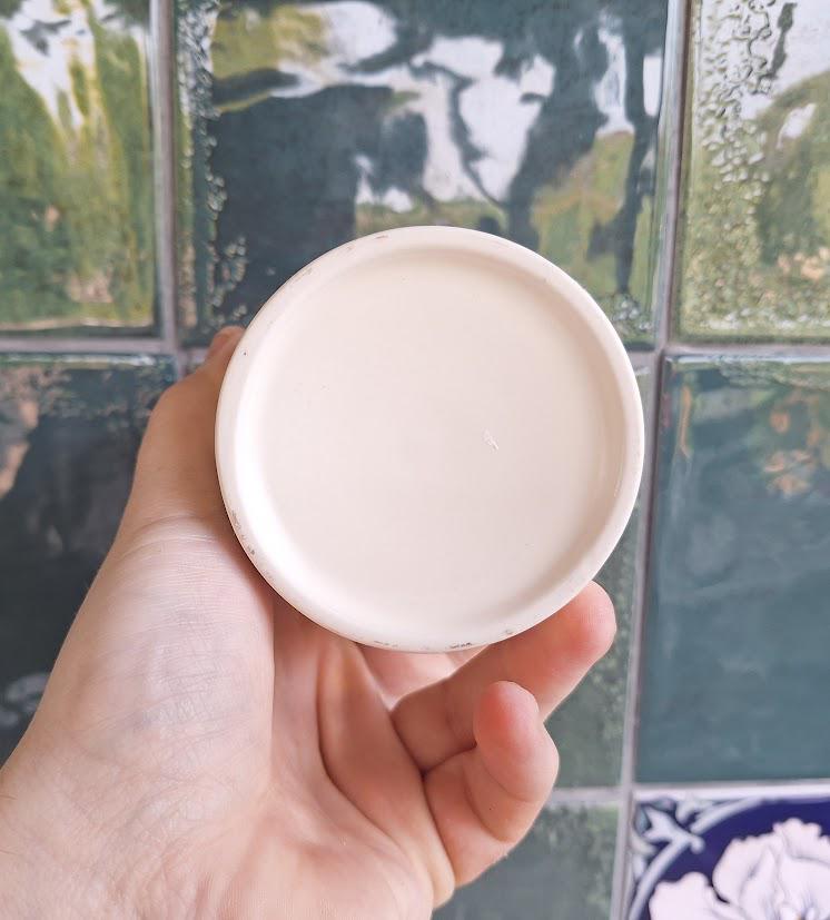 Set of 3 Vintage Cream Pots with Navy Blue Lids  Retro Kitchen Storage Containers