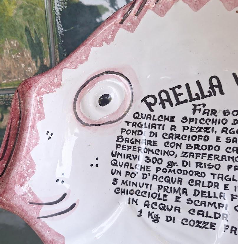 Large Italian Fish Platter with Paella Valenciana Recipe, Ceramic Serving Dish