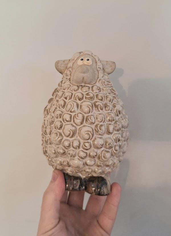 Large Ceramic Sheep Money Box: Textured Wool, Rustic Farmhouse Decor, Coin Savings Pot