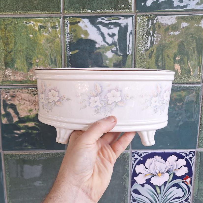 Equestrian Staffordshire Floral Ceramic Jardiniere Planter  Footed Cottage Garden Pot