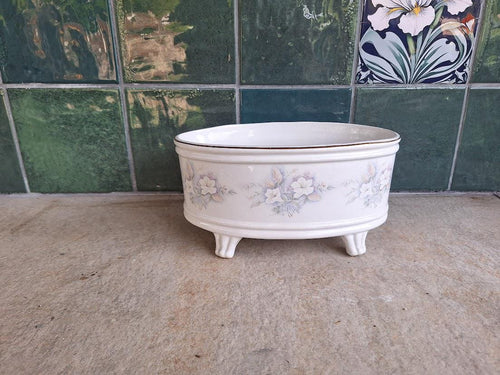 Equestrian Staffordshire Floral Ceramic Jardiniere Planter  Footed Cottage Garden Pot