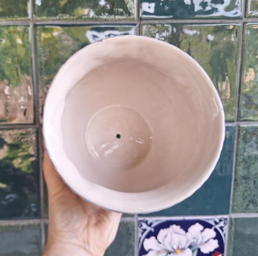 Embossed Floral Ceramic Planter: Pink Lily, Bluebell Jardiniere  Cottage Garden Home Display