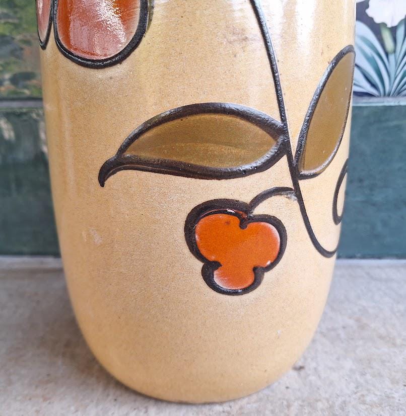 Vintage Scheurich West German Vase Orange Floral Fat Lava Mid Century Ceramic Home Décor