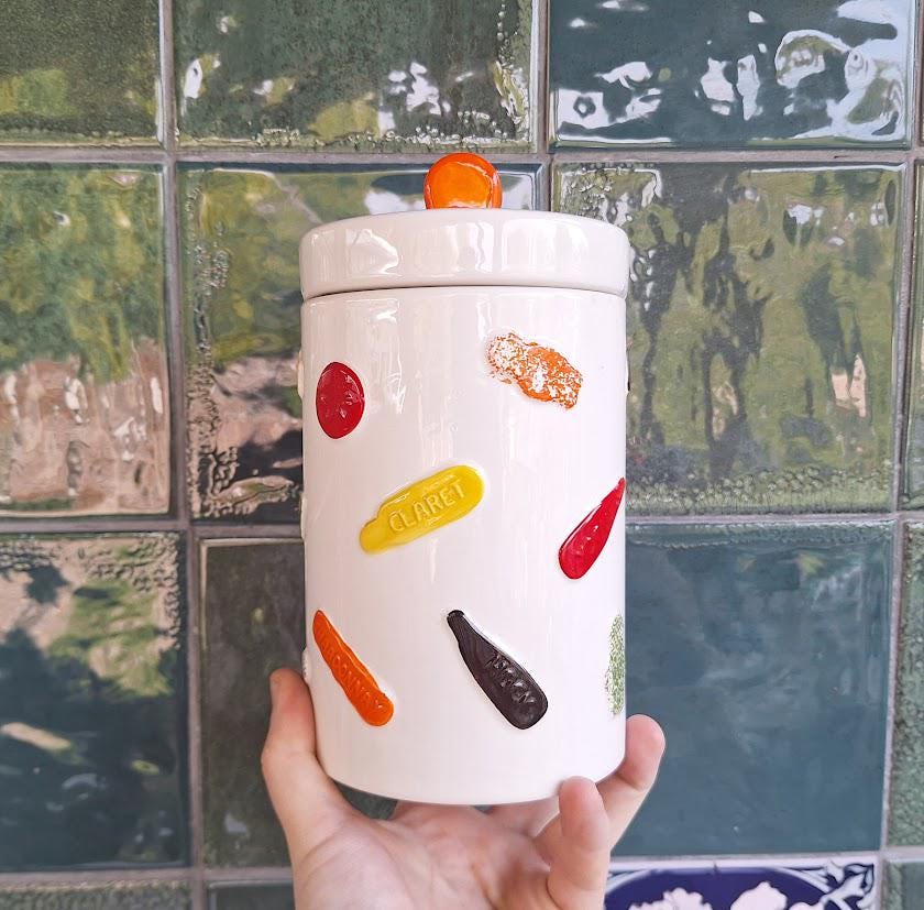 Vintage Masons Ironstone Sweet Jar: Liquorice Allsorts Candy Canister, Retro Kitchen Storage Pot