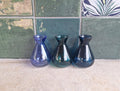 Set of 3 Vintage Blue Glass Bud Vases  Cobalt Teal Art Glass Posy Bottles