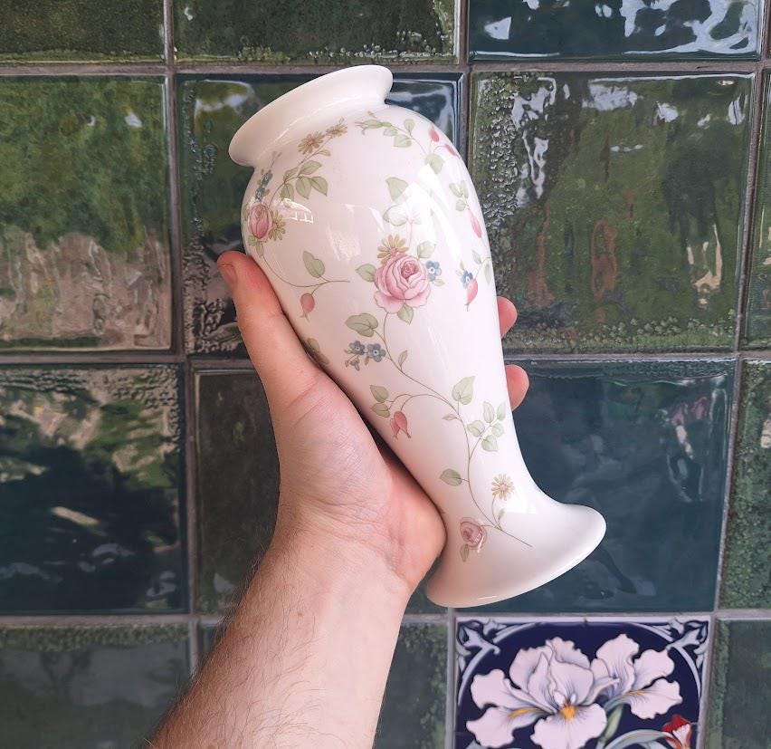 Wedgwood Rosehip Bone China Vase: Vintage Floral Bud Vase, Cottagecore Decor 1991