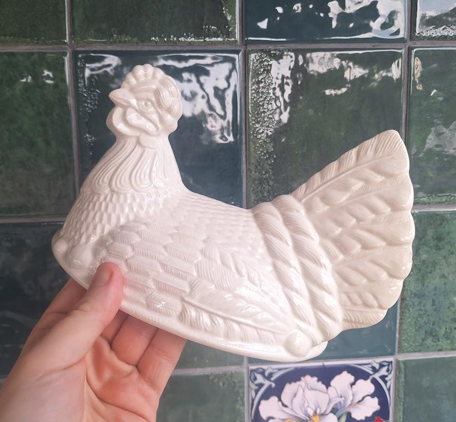 Beswick White Hen on Nest Covered Dish: Ceramic Basket Weave Tureen, Farmhouse Kitchen Decor