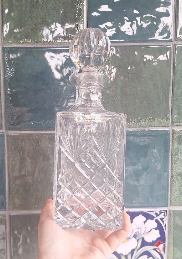 Vintage Zwiesel Hand-Cut 24% Lead Crystal Decanter  Square Spirit Bottle, Poland