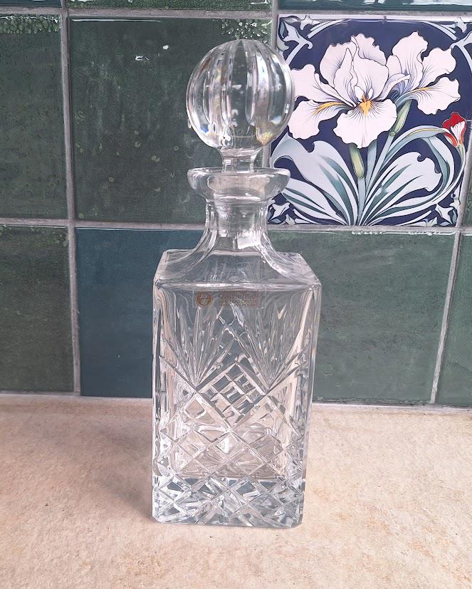 Vintage Zwiesel Hand-Cut 24% Lead Crystal Decanter  Square Spirit Bottle, Poland