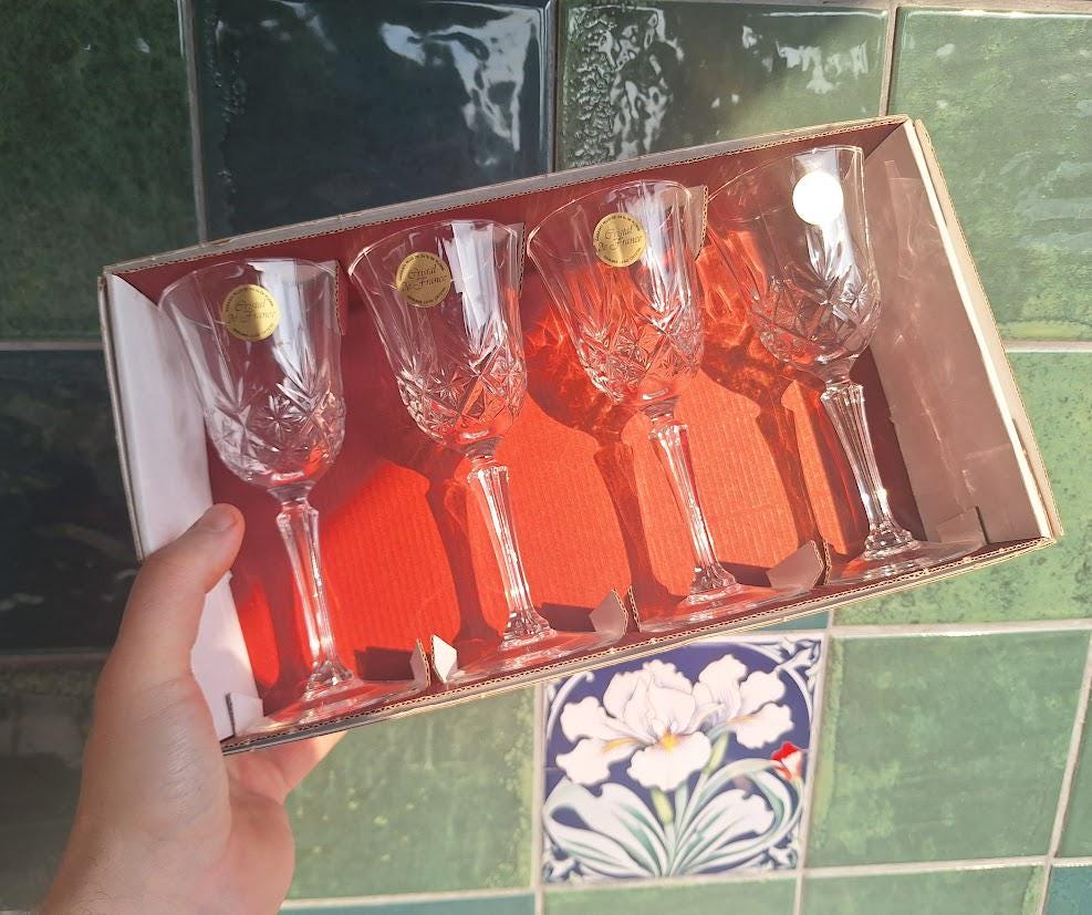 Cristal De France Provence Sherry Glasses Set: 4 French Lead Crystal Glasses (Boxed)