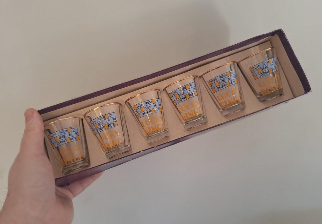 Vintage Lucky Bingo Shot Glasses Set, Novelty Retro Barware (Set of 6)