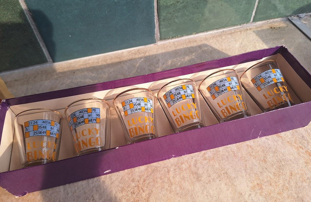 Vintage Lucky Bingo Shot Glasses Set, Novelty Retro Barware (Set of 6)