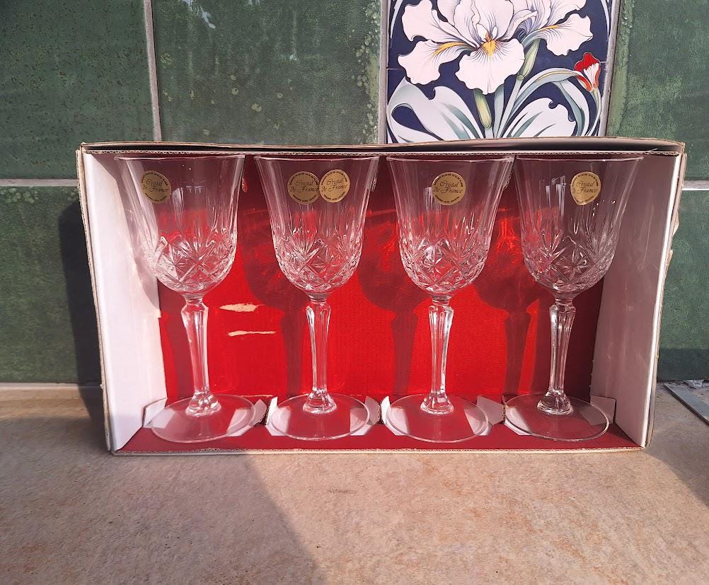 Cristal De France White Wine Glasses Set of 4, 24% Lead Crystal French Glassware
