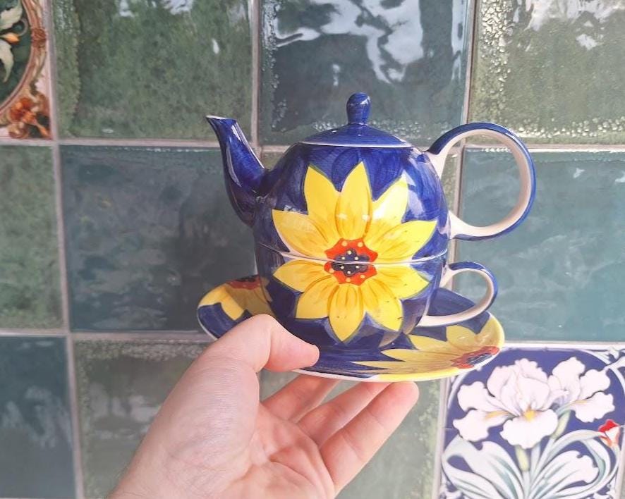 Whittard of Chelsea Hand Painted Tea For One Set: Sunflower Floral Stoneware
