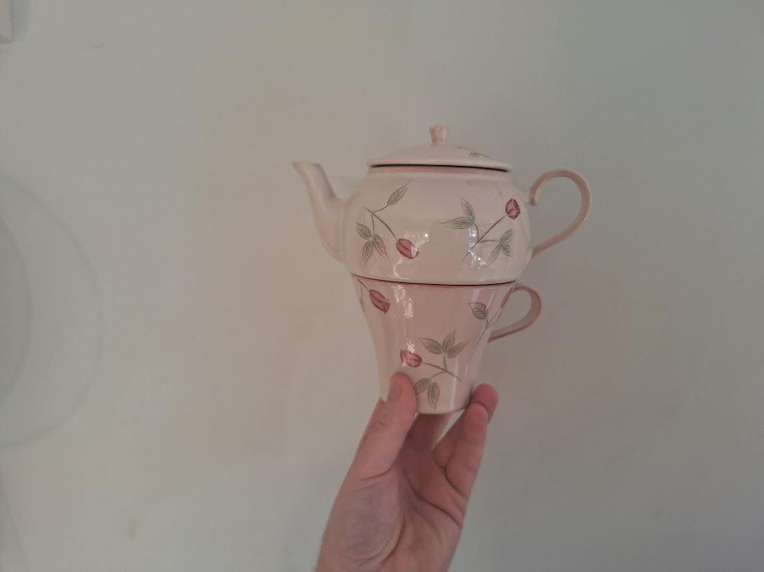 Dunelm Fine Bone China Tea For One Set: Butterfly Floral Design, Pink Cottagecore